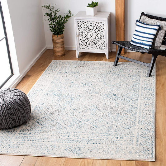 Safavieh Tulum Collection TUL264B Moroccan Boho Distressed Non-Shedding Stain Resistant Living Room Bedroom Area Rug, 3' x 3' Square, Ivory / Turquoise