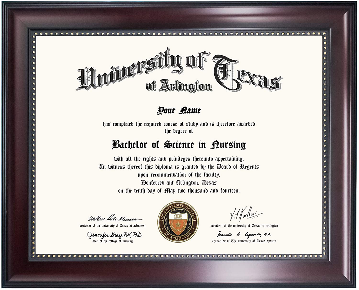 GraduationMall 8.5x11 Certificate Diploma Frame,Solid Wood & UV Protection Acrylic,Cherry Finish with Gold Trim