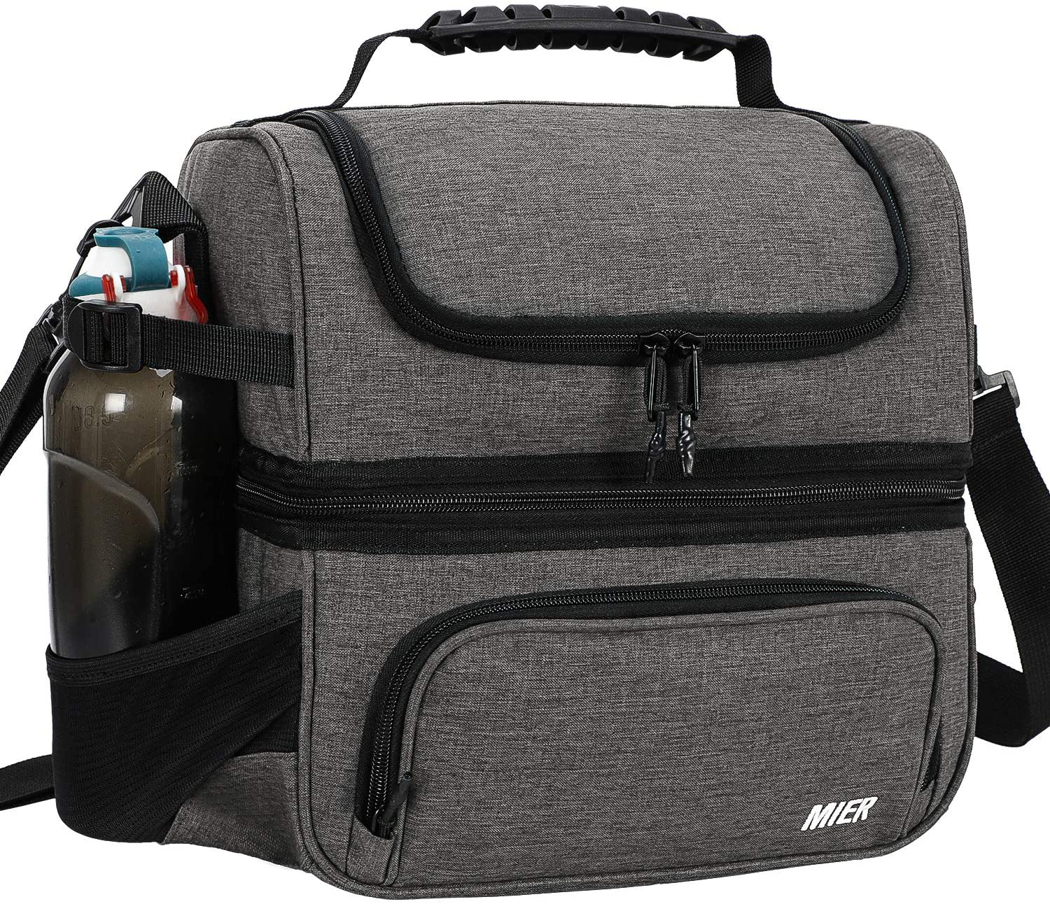 MIER Dual Compartment Lunch Bag Tote with Shoulder Strap for Men and Women Insulated Leakproof Cooler Bag, Grey