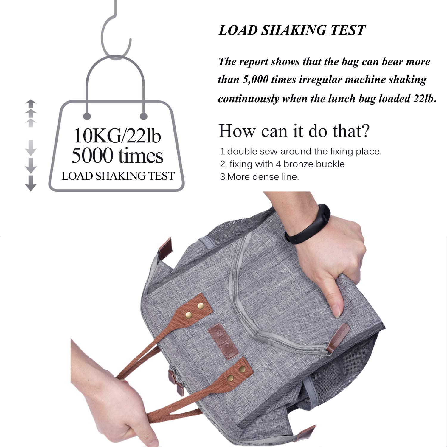 LOKASS Lunch Bag Insulated Lunch Box Wide-Open Lunch Tote Bag Large Drinks Holder Durable Nylon Thermal Snacks Organizer for Women Men Adults College Work Picnic Hiking Beach Fishing,Grey
