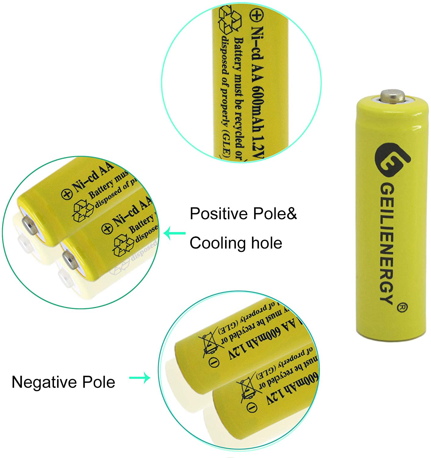 GEILIENERGY Solar Light AA Ni-CD 600mAh Rechargable Batteries,AA Rechargeable Batteries for Solar Lights Solar Lamp(8 PCS)