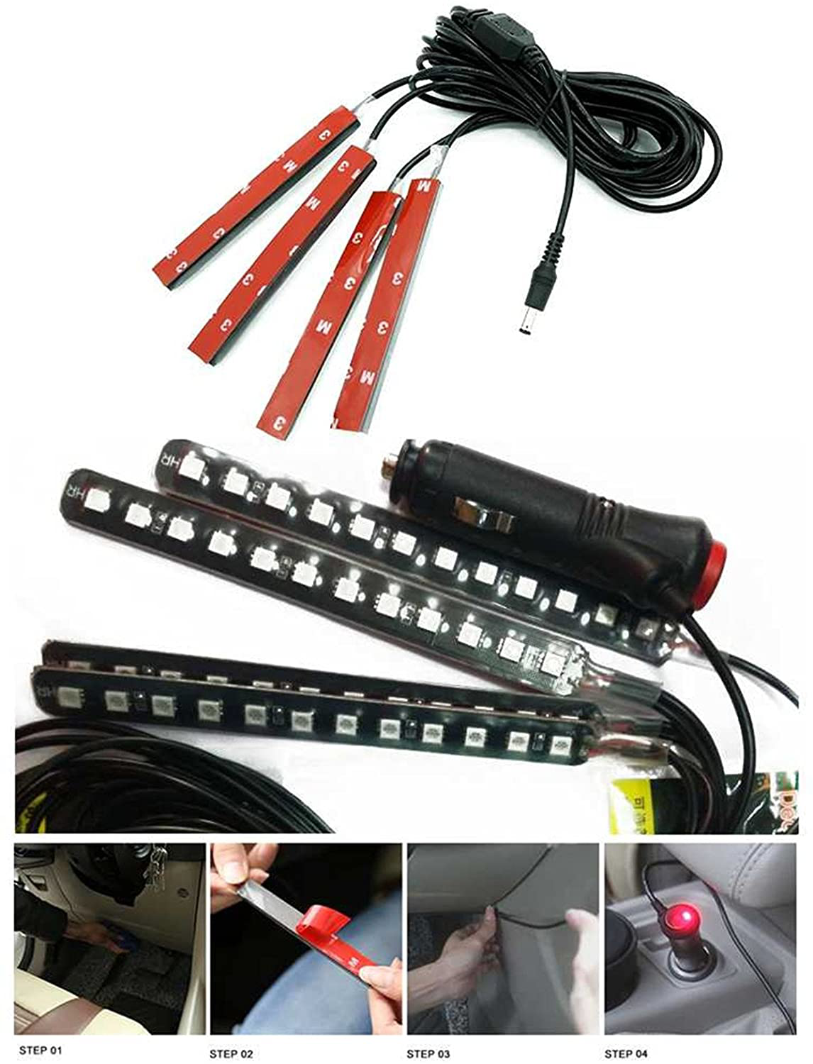 Car LED Strip Light, EJ's SUPER CAR 4pcs 36 LED Car Interior Lights Under Dash Lighting Waterproof Kit,Atmosphere Neon Lights Strip for Car,DC 12V(Pink)