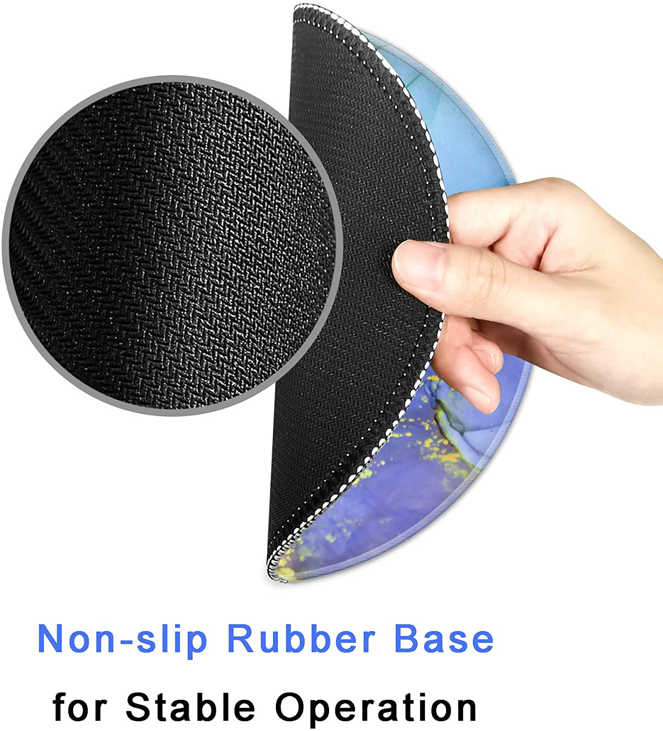 HOPONY Mouse Pad with Stitched Edge, Premium-Textured Mouse Mat with Waterproof Non-Slip Rubber Base, Cute Round Mousepad for Laptop Computer Office Desk Accessories,7.9 x 7.9 inch, Blue Marble
