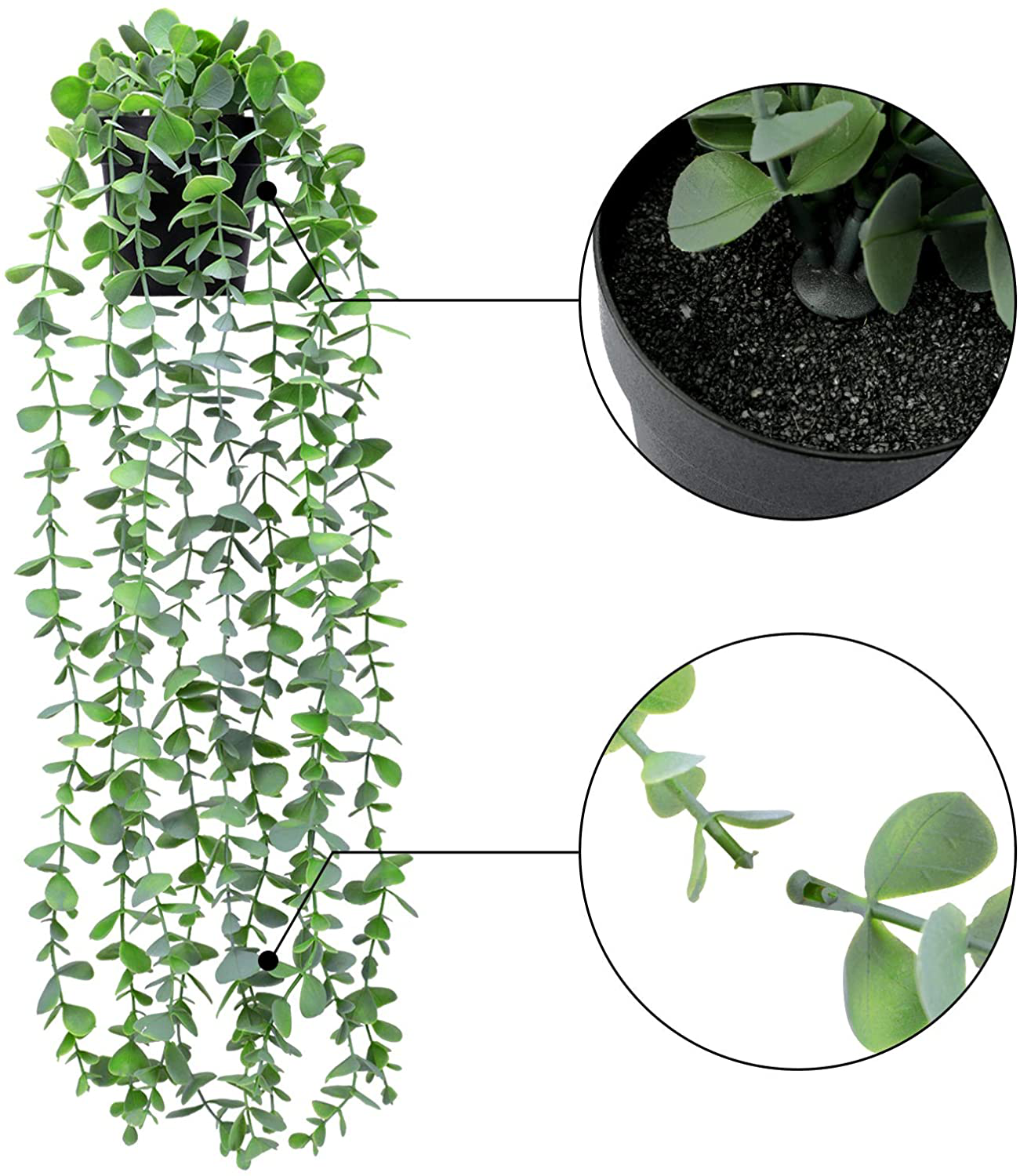 Funarty Fake Plants Decor Small Artificial Hanging Plants Fake Eucalyptus Potted Plants Faux Greenery Vine Plant with Black Pot for Home Indoor Outdoor Décor