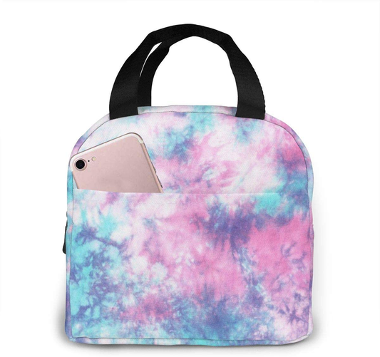 PrelerDIY Pastel Blue Pink Tie Dye Lunch Box Insulated Meal Bag Lunch Bag Reusable Snack Bag Food Container For Boys Girls Men Women School Work Travel Picnic