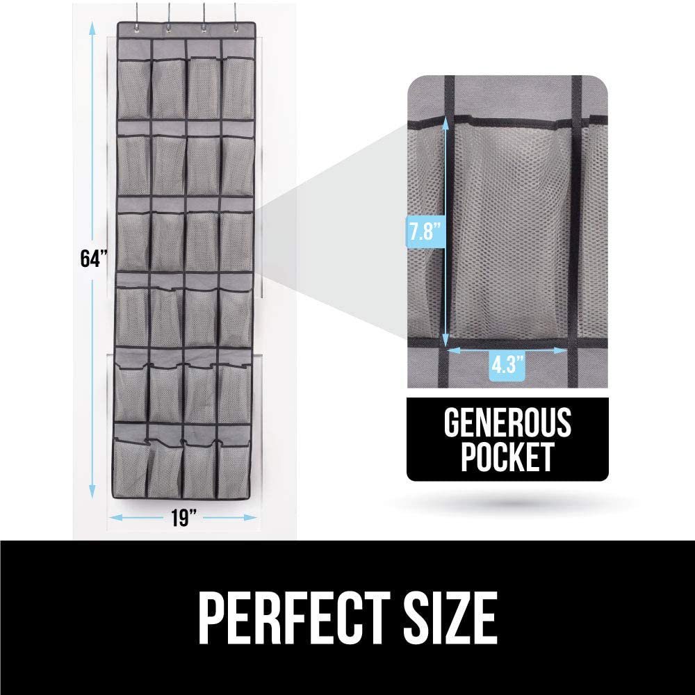 Gorilla Grip Large 24 Pocket Shoe Organizer, Breathable Mesh, Holds Up to 40 Pounds, Sturdy Hooks, Space Saving, Over Door, Storage Rack Hangs on Closets for Shoes, Sneakers or Home Accessories, Black