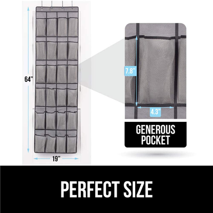 Gorilla Grip Large 24 Pocket Shoe Organizer, Breathable Mesh, Holds Up to 40 Pounds, Sturdy Hooks, Space Saving, Over Door, Storage Rack Hangs on Closets for Shoes, Sneakers or Home Accessories, Black