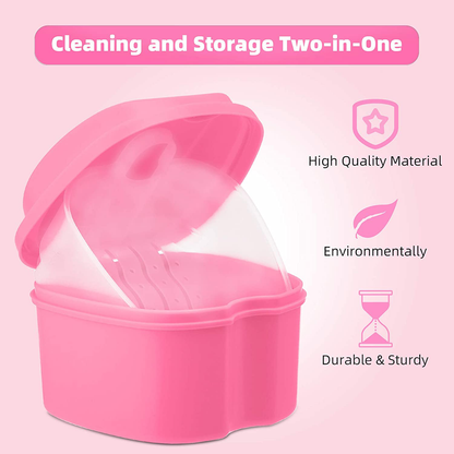 Annhua Denture Retainer Container Case Cleaning,Denture Bath Box False Teeth Storage Box - Leak Proof and Lid Waterproof