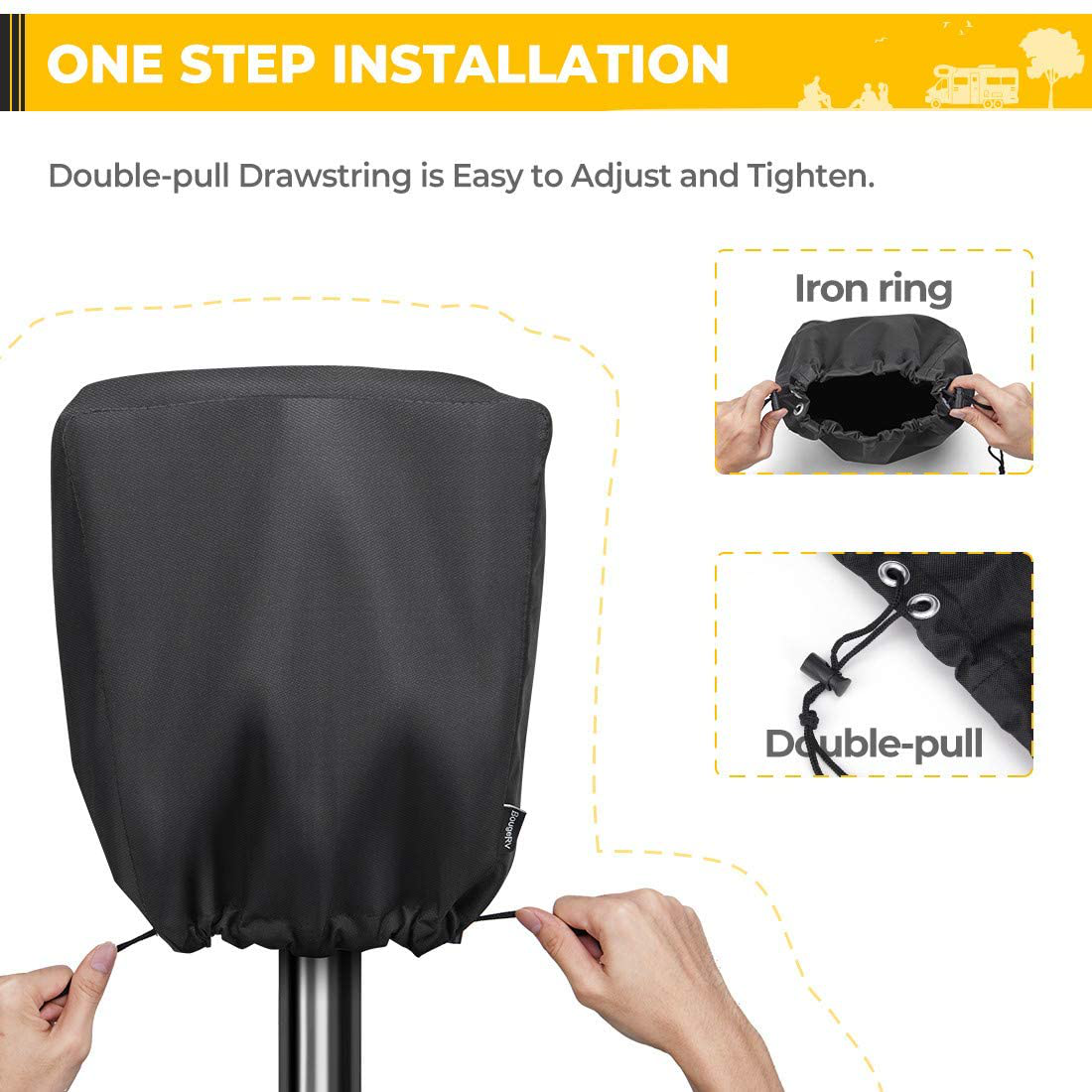 BougeRV 600D Polyester Electric Tongue Jack Cover RV Accessories Universal Trailer RV Electric Tongue Jack Protective Cover Camper Accessories for Outside (Large Size 14″H x 5″W x 10″D)