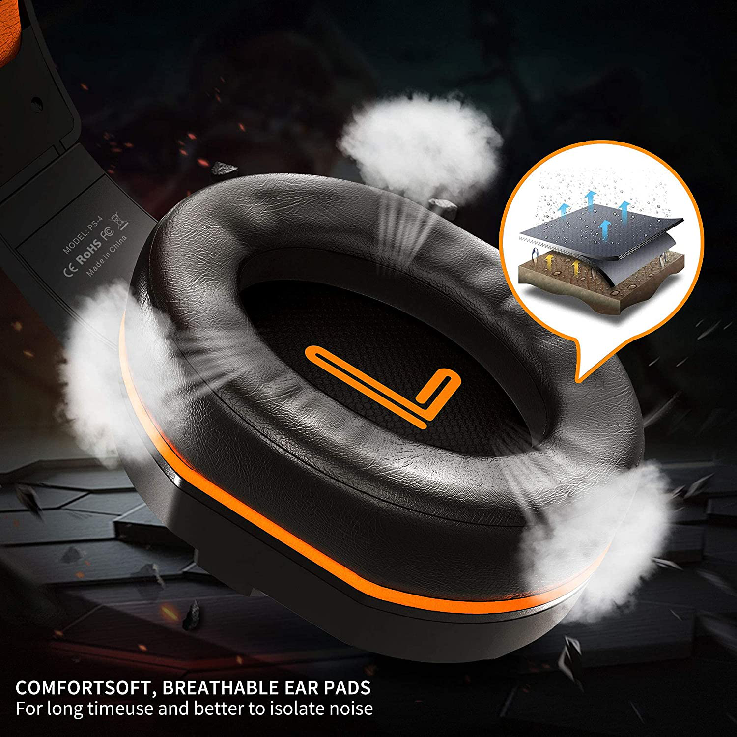 Gaming Headset with Mic and Controllable Volume for Xbox One, PS5, PC, Mobile Phone and Notebook