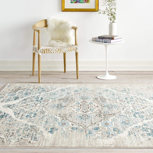 Persian Area Rugs - Distressed Area Rug Modern Carpet, 4620 Cream 4x5