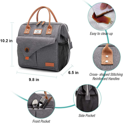 Lekesky Insulated Lunch Bag for Women Lunch Box Leakproof Reusable Cooler Bag for Adult Outdoor Work, Grey