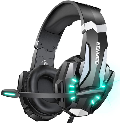 BENGOO G9000 Stereo Gaming Headset for PS4 PC Xbox One PS5 Controller, Noise Cancelling Over Ear Headphones with Mic, LED Light, Bass Surround, Soft Memory Earmuffs for Laptop Mac Nintendo NES Games