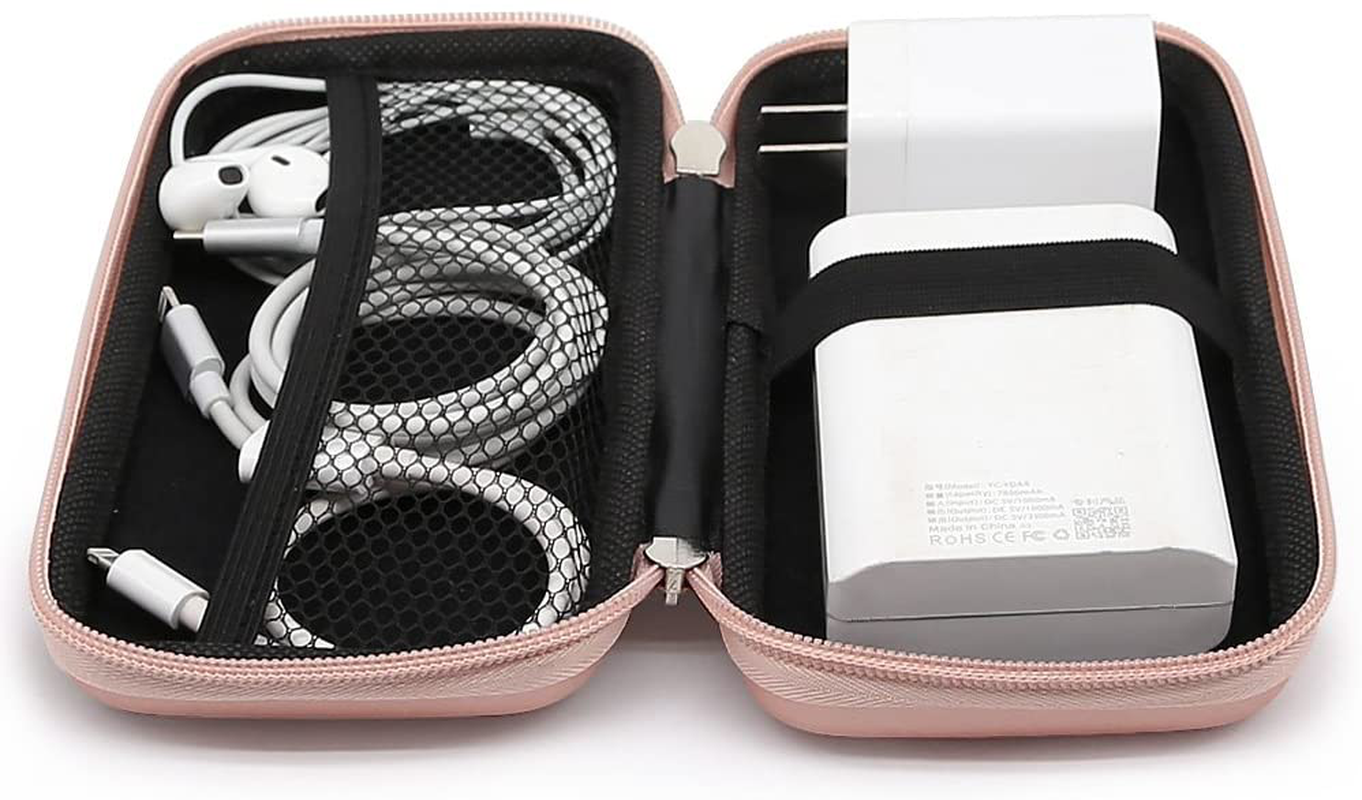 iMangoo Shockproof Carrying Case Hard Protective EVA Case Impact Resistant Travel 12000mAh Bank Pouch Bag USB Cable Organizer Earbuds Sleeve Pocket Accessory Smooth Coating Zipper Wallet Rose Gold