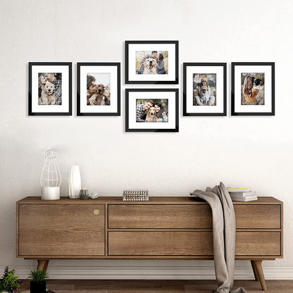 HappyHapi 8x10 Inch Picture Frames, Set of 6 Wooden Picture Frames, Tabletop or Wall Display Decoration for Photos, Paintings, Landscapes, Posters, Artwork (Black)