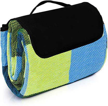 Extra Large Picnic Blanket Dual Layers for Outdoor Water-Resistant Handy Mat Tote Spring Summer Blue and White Striped for The Beach, Camping on Grass