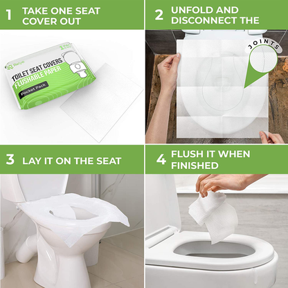 Toilet Seat Covers Paper Flushable (50 Pack) - XL Flushable Paper Toilet Seat Covers for Adults and Kids Potty Training, 100% Biodegradable - Travel Accessories for Public Restrooms, Airplane, Camping