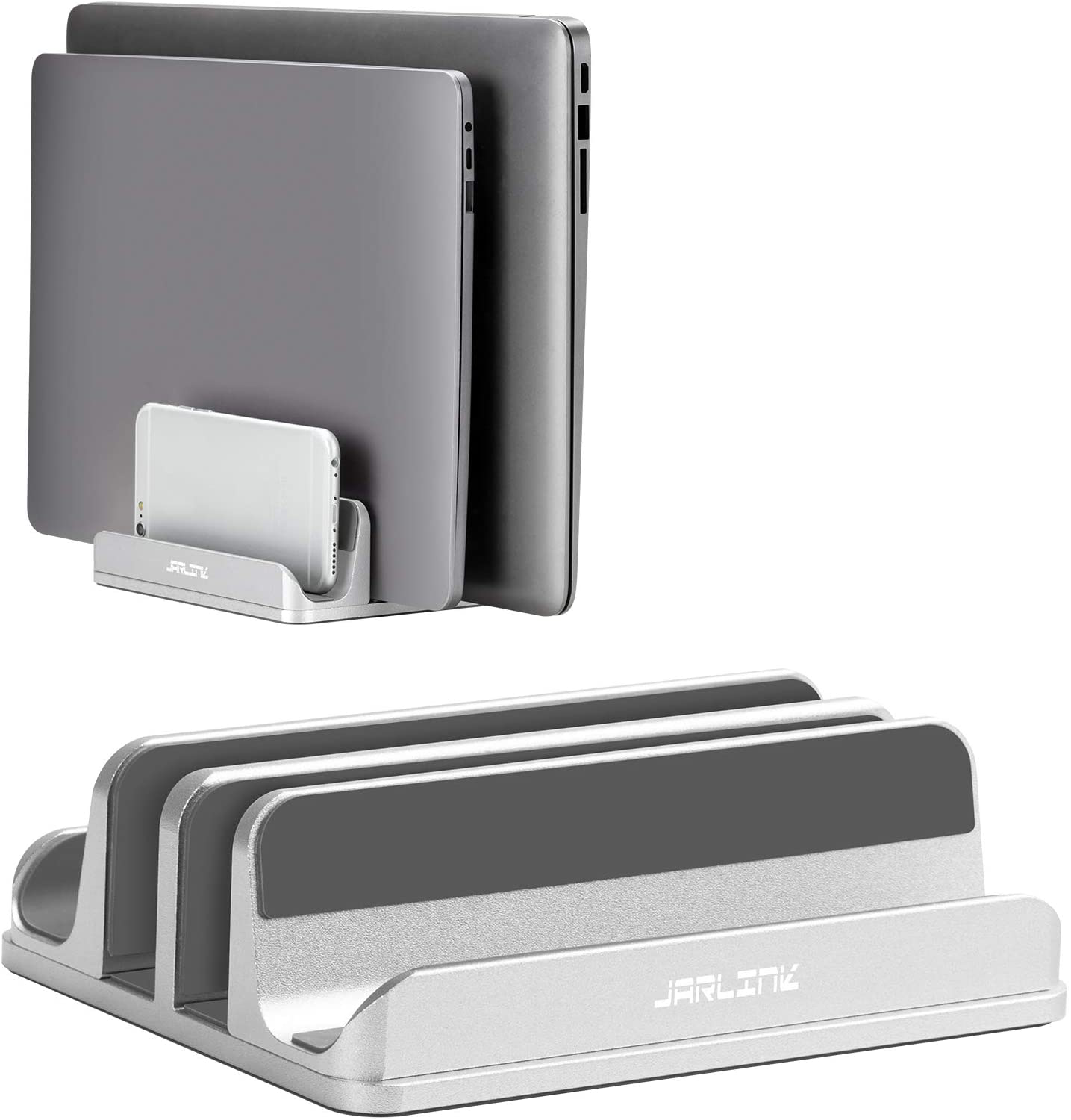 JARLINK Adjustable Vertical Laptop Stand, Desktop Stand Adjustable Laptop Holder with 2 Slots (up to 17.3 inches), Compatible with All MacBook Pro/Air/Microsoft Surface, Newly Designed, (Silver)
