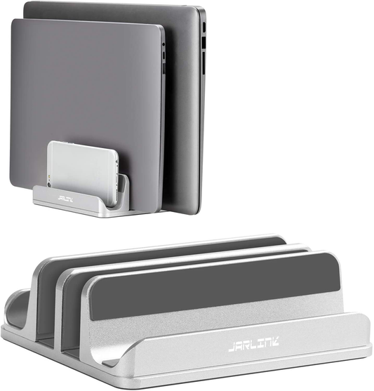 JARLINK Adjustable Vertical Laptop Stand, Desktop Stand Adjustable Laptop Holder with 2 Slots (up to 17.3 inches), Compatible with All MacBook Pro/Air/Microsoft Surface, Newly Designed, (Silver)