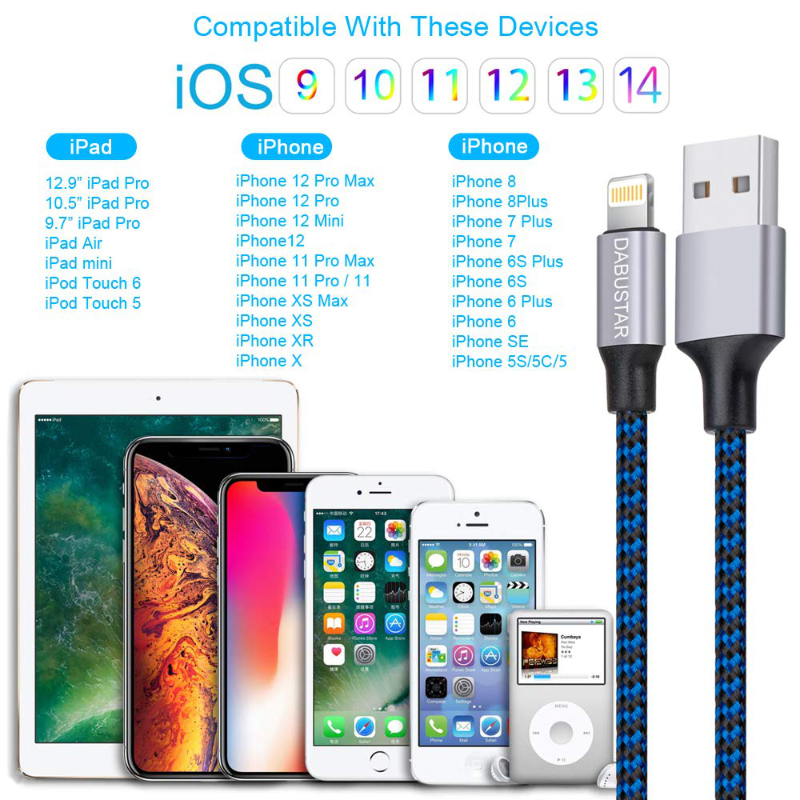 3 Pack 6FT Nylon Braided Lightening Charging Cables 