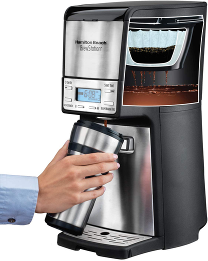 Hamilton Beach (48465) Coffee Maker with 12 Cup Capacity & Internal Storage Coffee Pot, Brewstation, Black & Stainless