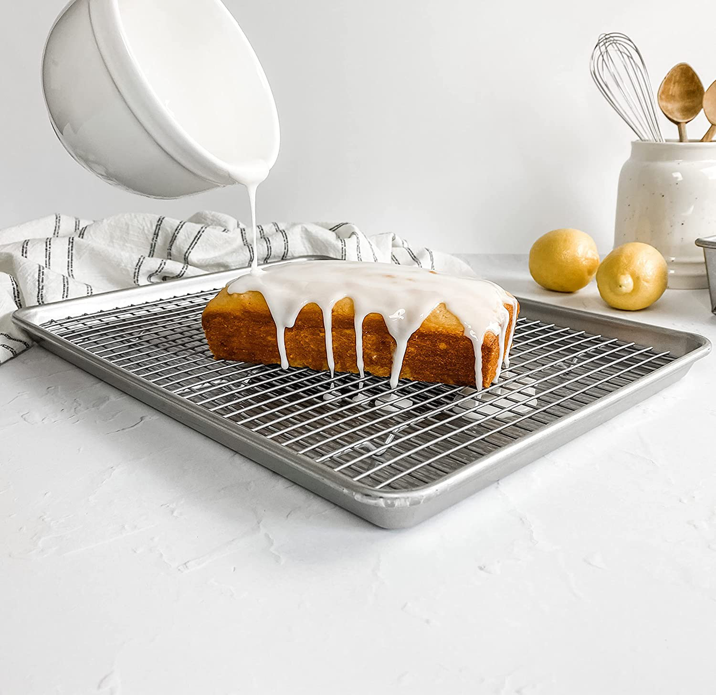 USA Pan Half Sheet Baking Pan and Bakeable Nonstick Cooling Rack, Metal