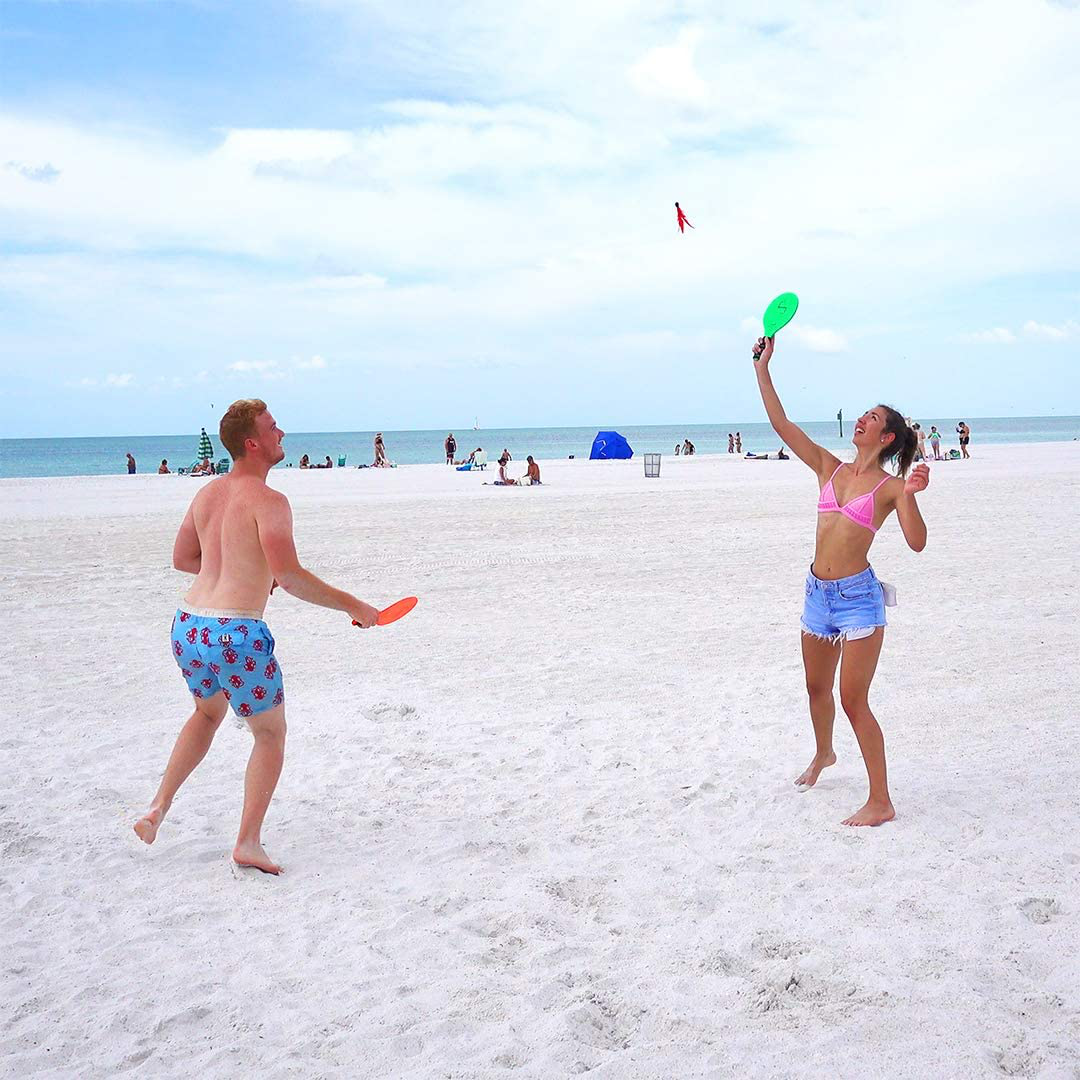 Jazzminton Paddle Ball Game with Carry Bag - Indoor Outdoor Toy - Play at The Beach, Lawn or Backyard - 2 Wooden Racquets - 4 Shuttlecocks - 1 Ball