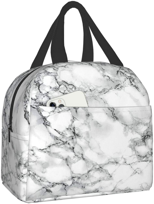 Easy Insulated Lunch Bags for Women Men, Cute Reusable Lunch Boxes Small Suitable Girls Boys Teens Work Picnic Travel, White Marble