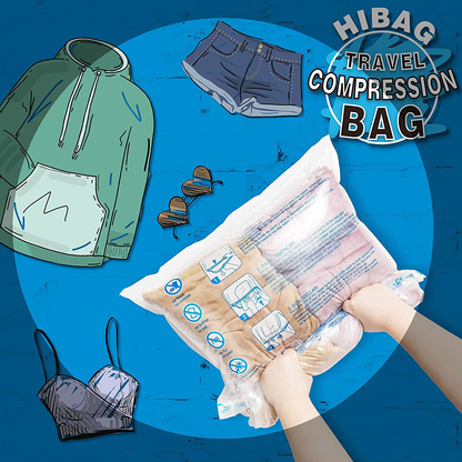 12 Travel Compression Bags, Hibag 12-Pack Roll-Up Space Saver Storage Bags for Travel, Suitcase Size (12-Travel)