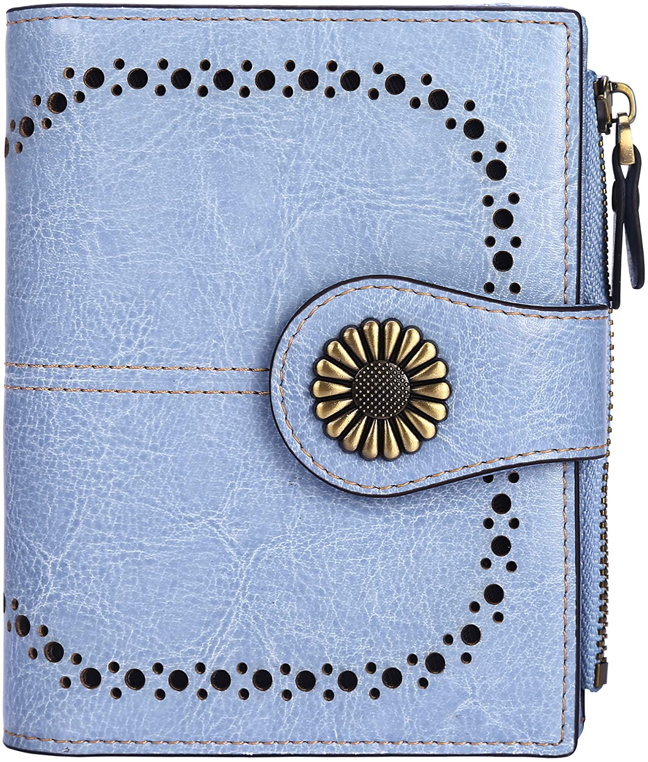 Lavemi Womens Leather Wallet RFID Blocking Small Bifold Compact Credit Card Case Purse for Women with ID Window Zipper Pocket