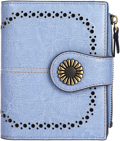 Lavemi Womens Leather Wallet RFID Blocking Small Bifold Compact Credit Card Case Purse for Women with ID Window Zipper Pocket