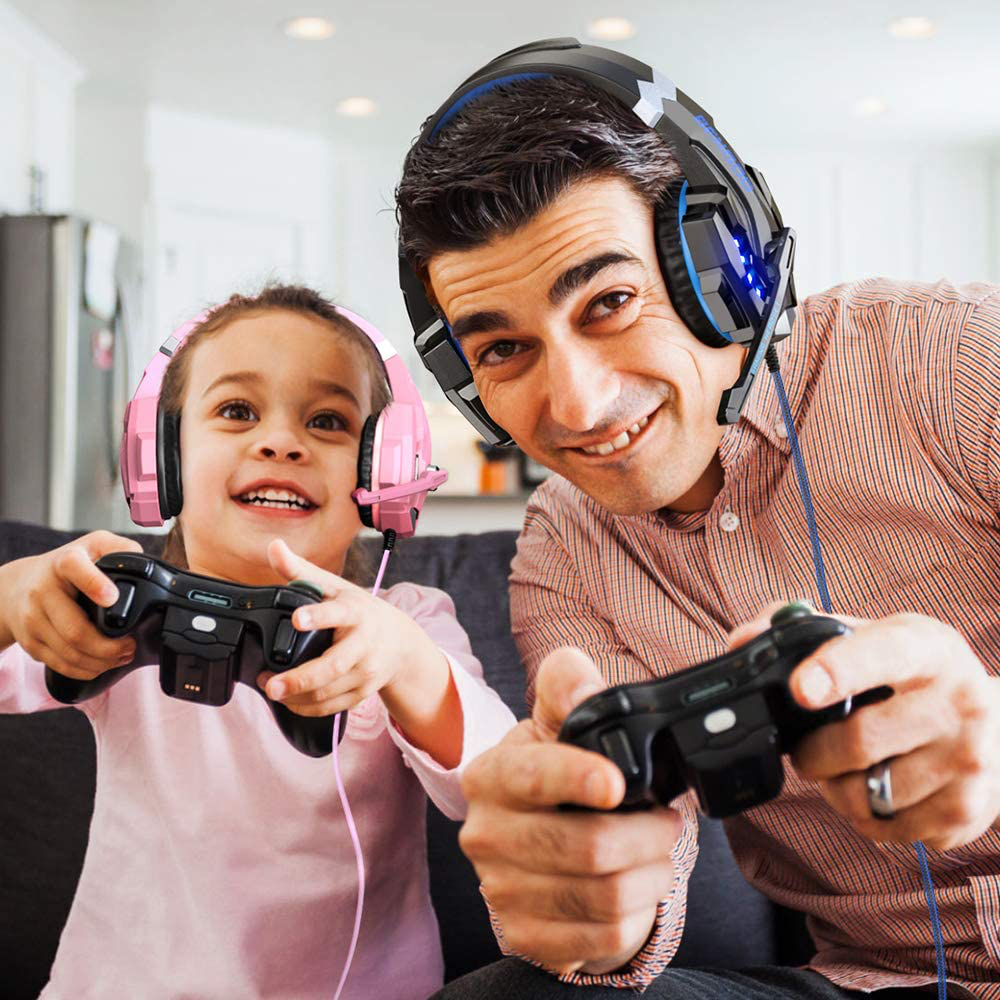 BENGOO G9000 Stereo Gaming Headset for PS4 PC Xbox One PS5 Controller, Noise Cancelling Over Ear Headphones with Mic, LED Light, Bass Surround, Soft Memory Earmuffs for Laptop Mac Nintendo NES Games