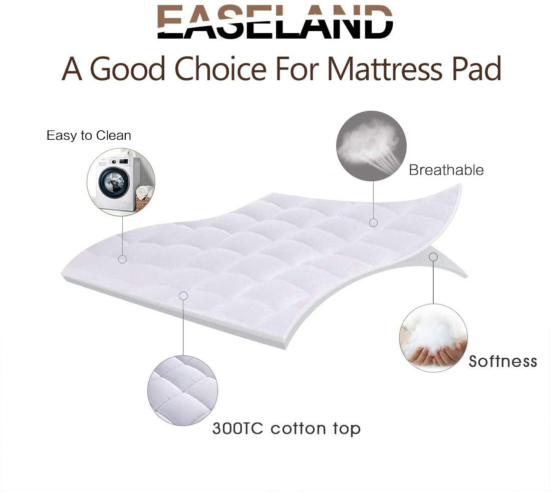 EASELAND Full Size Mattress Pad Pillow Top Mattress Cover Quilted Fitted Mattress Protector Cotton Top 8-21" Deep Pocket Cooling Mattress Topper (54x75 Inches, White)