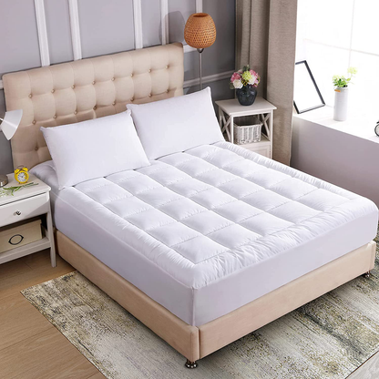 WhatsBedding Waterproof Mattress Pad Full Size Cotton Top Down Alternative Filling Pillowtop Mattress Topper Cover-Fitted Quilted(Waterproof Full)