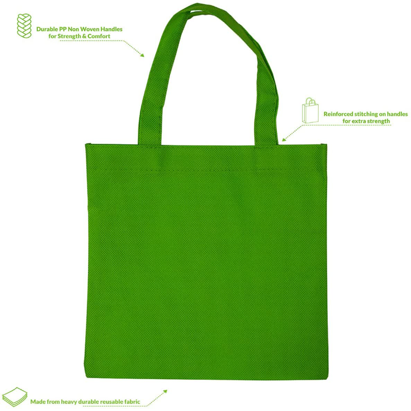 12 Pack 10x10 Inch Flat Reusable Gift Bags with Handles, Eco Friendly Tote Bags