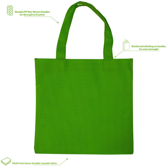 12 Pack 10x10 Inch Flat Reusable Gift Bags with Handles, Eco Friendly Tote Bags