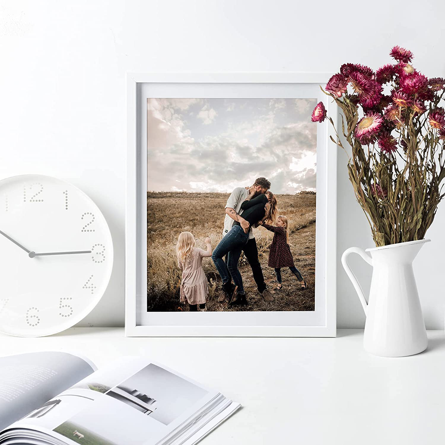 KINLINK 12x16 Picture Frames White, Photo Frames with Polished Glass for Picture 11x14 with Mat or 12x16 without Mat, Composite Wood Picture Frames for Table Top and Wall Mounting, 2 Pack