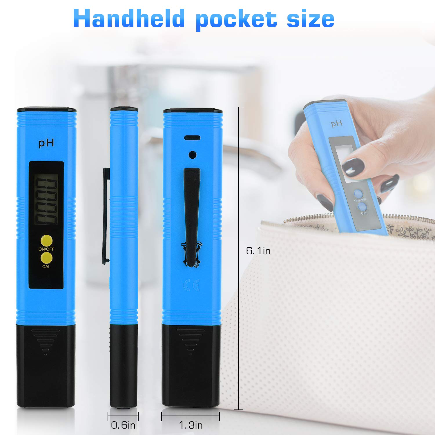 PH Meter for Water Hydroponics Digital PH Tester Pen 0.01 High Accuracy Pocket Size with 0-14 PH Measurement Range for Household Drinking, Pool and Aquarium (Red)