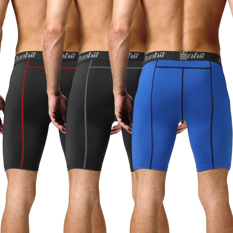 3 Pack Men's Spandex Compression Athletic Shorts With Side Pocket