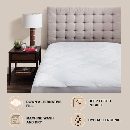 Micropuff Twin XL Mattress Pad Dorm XL Mattress Cover, Ultra Soft Down Alternative Fiber Fill, Twin Extra Long Size 39x80 - Fitted Sheet Stretches to 15 Inches Deep