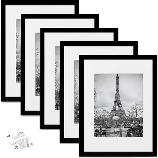 upsimples 12x16 Picture Frame Set of 5,Display Pictures 8.5x11 with Mat or 12x16 Without Mat,Wall Gallery Photo Frames,Black
