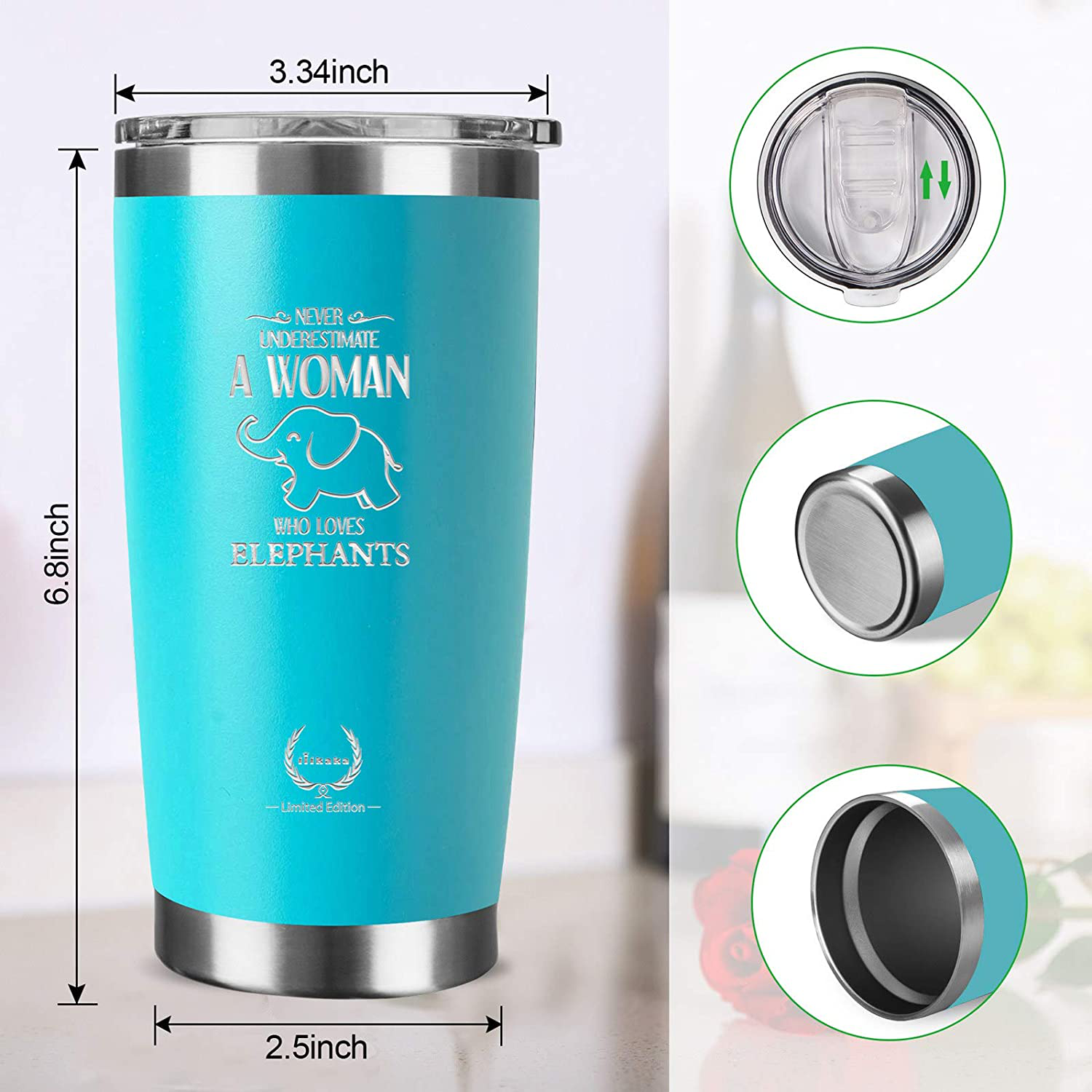 Elephant Gifts for Women-Unique Mothers Day Gifts Birthday Gifts for Her Funny Novelty Wine glass Personalized Present for Girlfriend,Coworkers, Friends Insulated Tumbler 20oz Blue