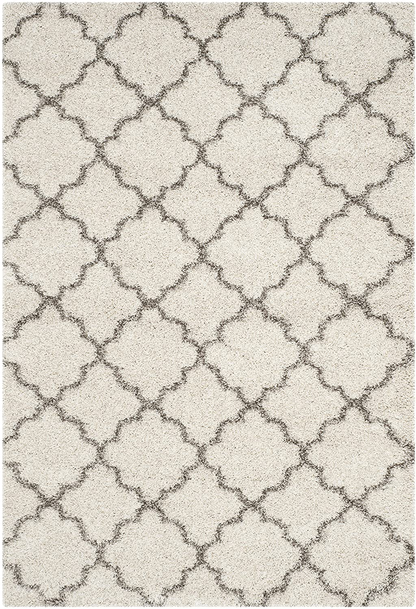 SAFAVIEH Hudson Shag Collection SGH282B Moroccan Trellis Non-Shedding Living Room Bedroom Dining Room Entryway Plush 2-inch Thick Area Rug, 4' x 6', Grey / Ivory