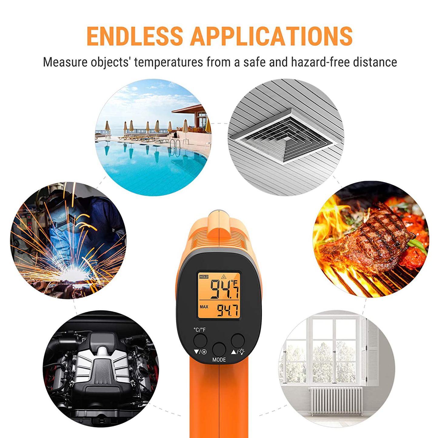 ThermoPro TP30 Digital Infrared Thermometer Gun Non Contact Laser Temperature Gun -58°F ~1022°F (-50°C ~ 550°C) with Adjustable Emissivity & Max Measure (NOT for Human Body Temperature)