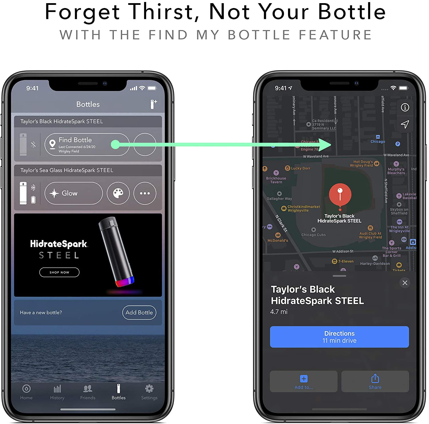 HidrateSpark STEEL Smart Water Bottle, Tracks Water Intake & Glows to Remind You to Stay Hydrated - Chug Lid
