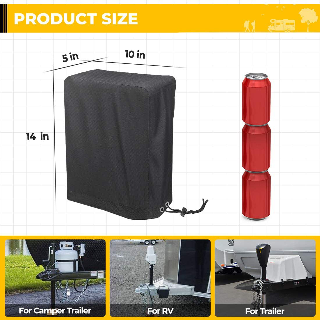 BougeRV 600D Polyester Electric Tongue Jack Cover RV Accessories Universal Trailer RV Electric Tongue Jack Protective Cover Camper Accessories for Outside (Large Size 14″H x 5″W x 10″D)
