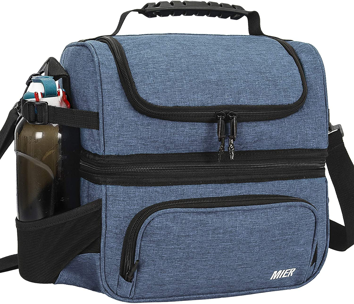 MIER Dual Compartment Lunch Bag Tote with Shoulder Strap for Men and Women Insulated Leakproof Cooler Bag, Bluesteel