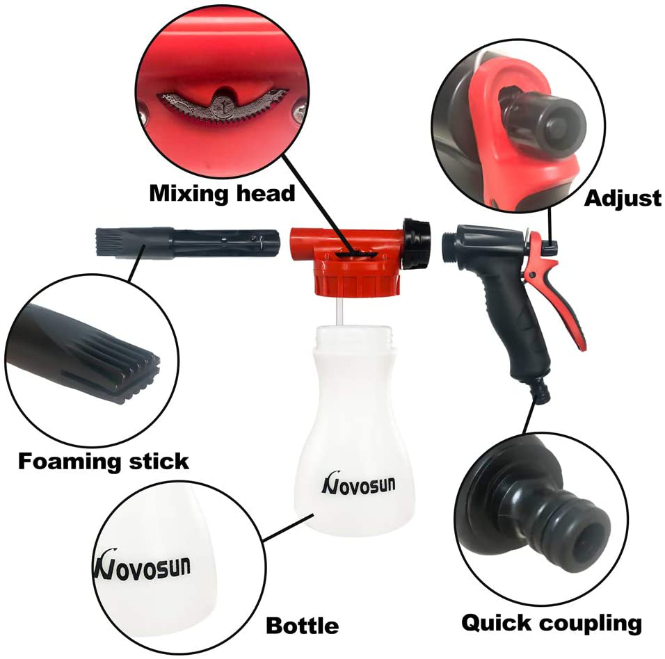 Car Wash Foam Gun, Adjustable Hose Wash Sprayer with Adjustment Ratio Dial Foam Blaster Fit - Foam Cannon Attaches to Any Garden Hose (with Wash Kit)
