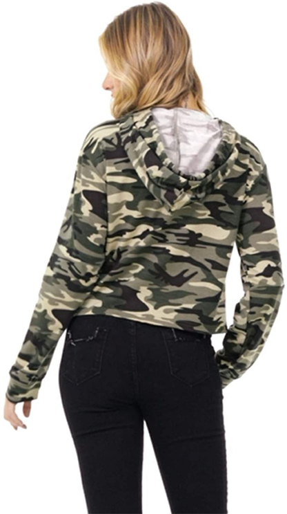 MakeMeChic Women's Camo Printed Long Sleeve Sweatshirt Crop Top Hoodies