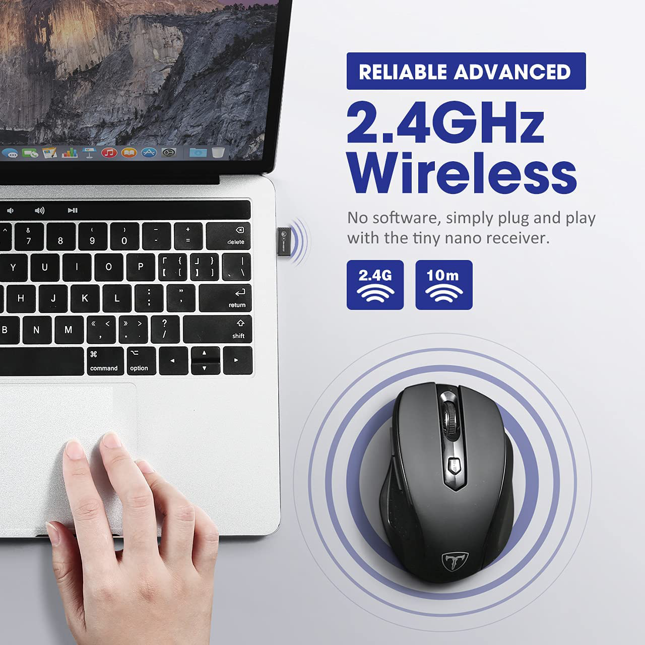 POLEYN Wireless Mouse for Laptop, Ergonomic Computer Mouse 2.4G with 5 Adjustable DPI Levels, 6 Buttons Cordless Mouse Wireless Mice USB Mouse for Laptop PC Notebook Windows Mac